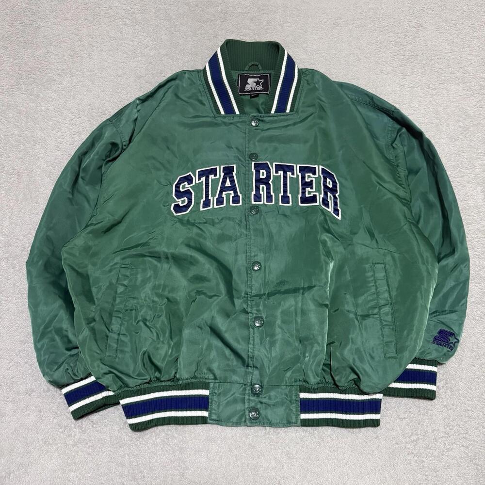 Vintage Starter Satin Varsity Jacket Green XL Made in Korea Spell Out Men’s